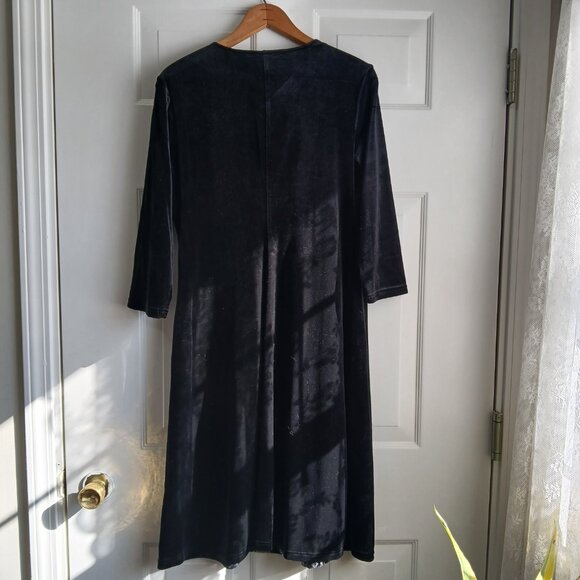 Coldwater Creek Black Velvet Boho Midi Dress with White Embroidery Front Size PM - Picture 4 of 8